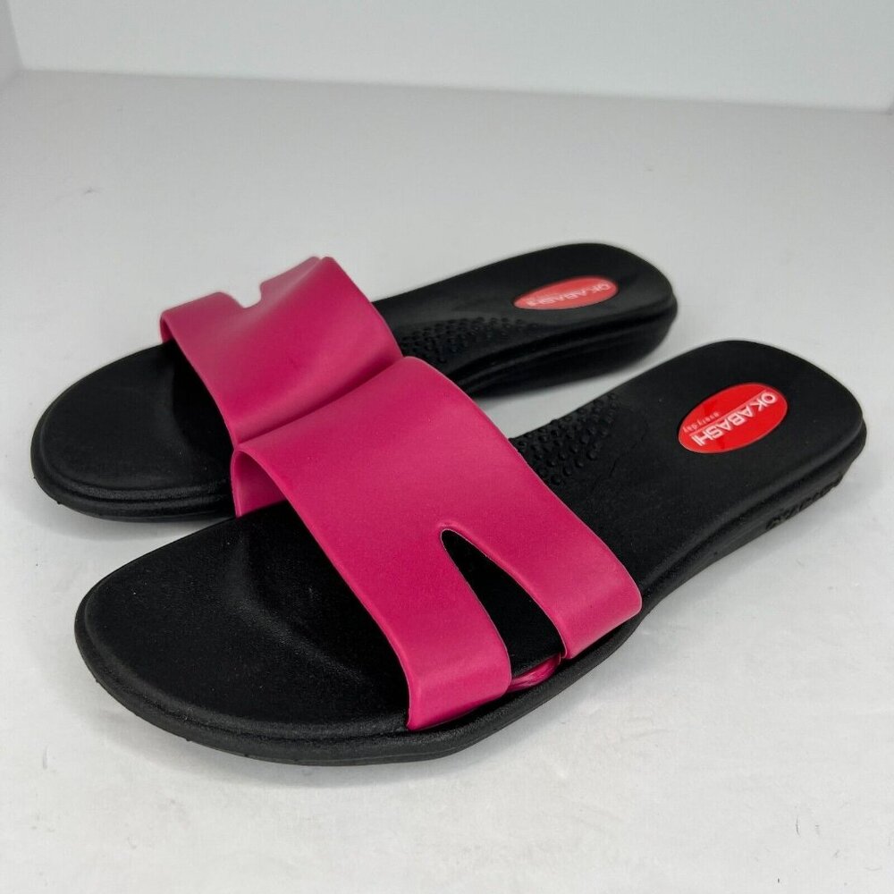 Okabashi Womens Wave Black Pink Sandals Flat Slip On Size Small (5-6) Slides